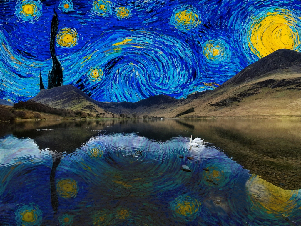 "Van Gogh in Cumbria" Buttermere lake swans